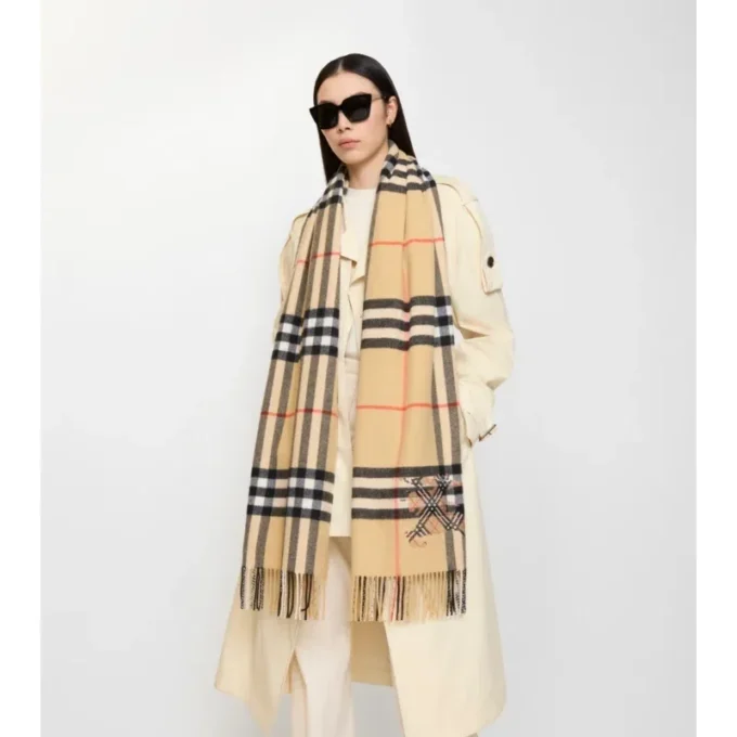Wide Cross Stitch Ekd Check Cashmere Scarf