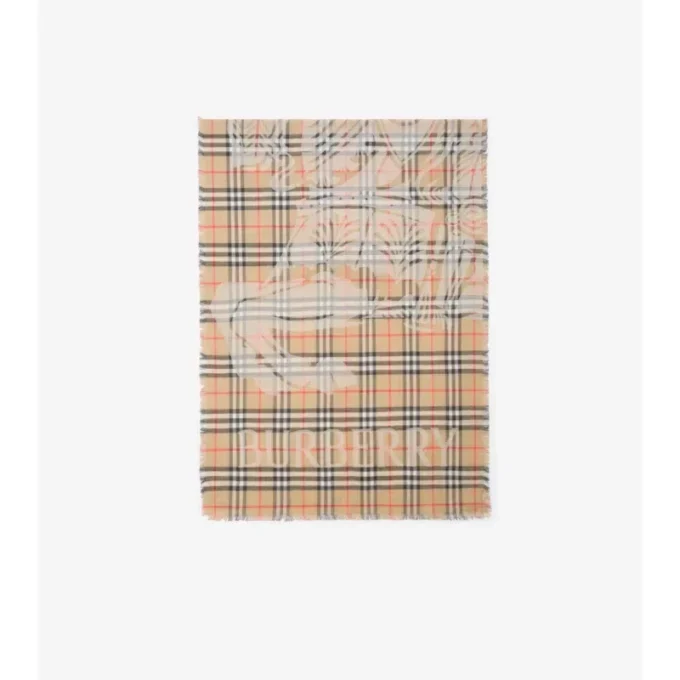 Wide Ekd Check Wool Silk Scarf