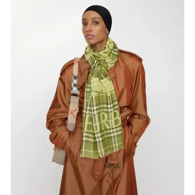 Wide Ekd Check Wool Silk Scarf