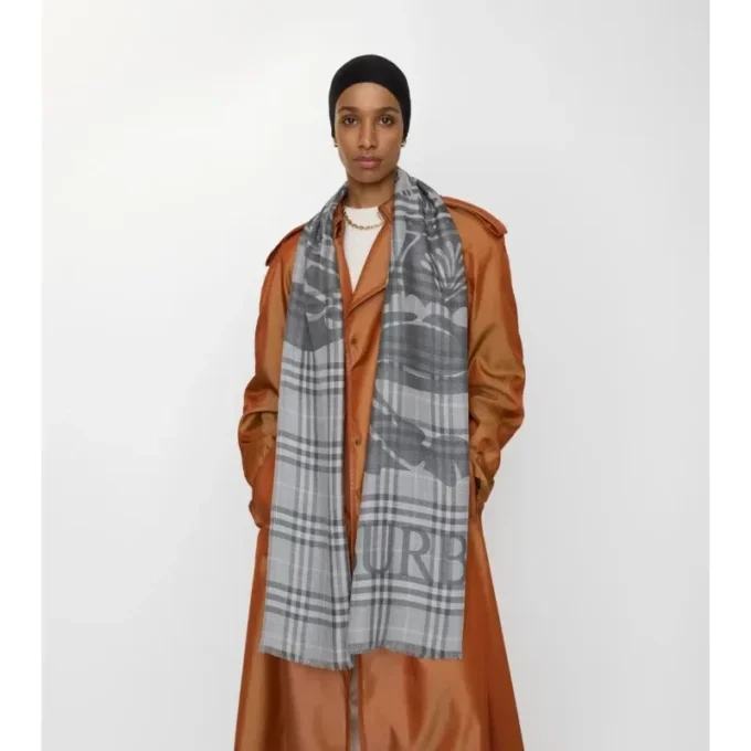Wide Ekd Check Wool Silk Scarf
