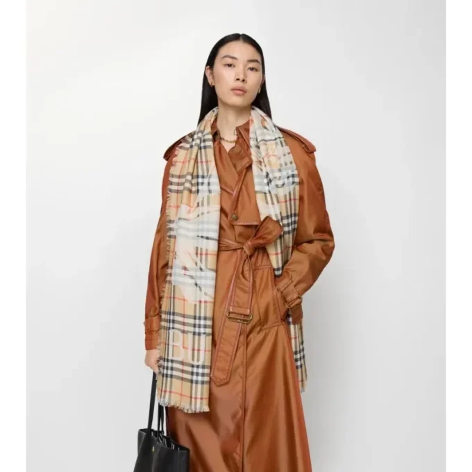Wide Ekd Check Wool Silk Scarf