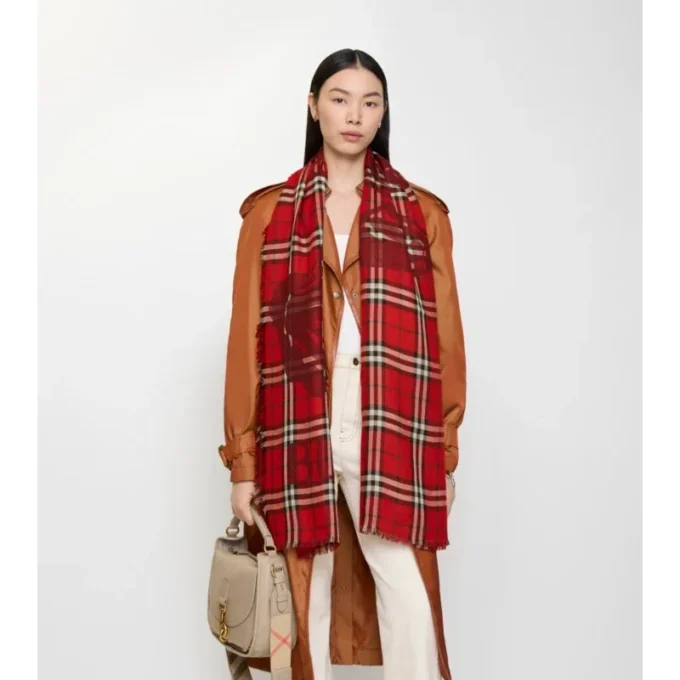Wide Ekd Check Wool Silk Scarf