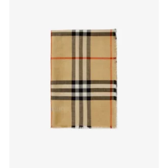 Wide Reversible Check Wool Silk Scarf