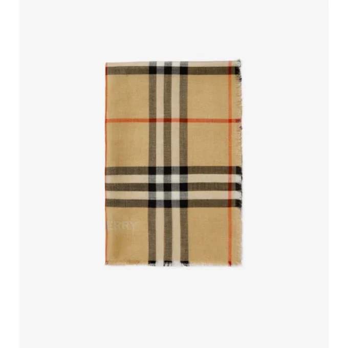 Wide Reversible Check Wool Silk Scarf