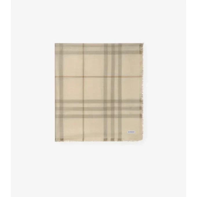 Wide Reversible Check Wool Silk Scarf