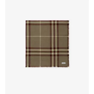 Wide Reversible Check Wool Silk Scarf