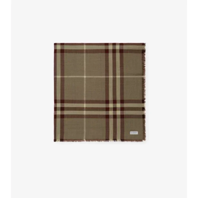 Wide Reversible Check Wool Silk Scarf