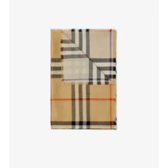 Wide Reversible Check Wool Silk Scarf