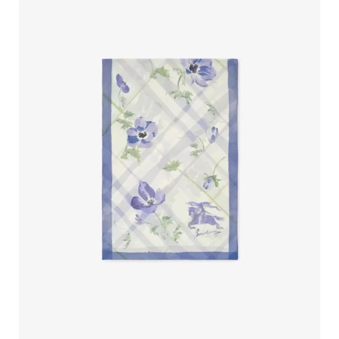 Wide Watercolour Check Silk Scarf