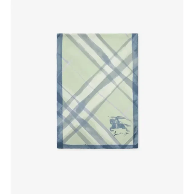 Wide Watercolour Check Silk Scarf