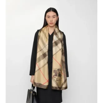 Wide Watercolour Check Silk Scarf