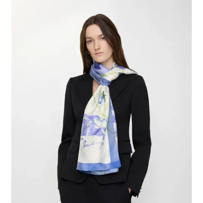 Wide Watercolour Check Silk Scarf
