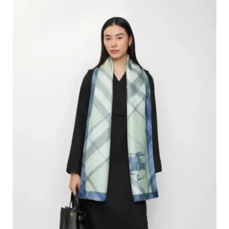 Wide Watercolour Check Silk Scarf