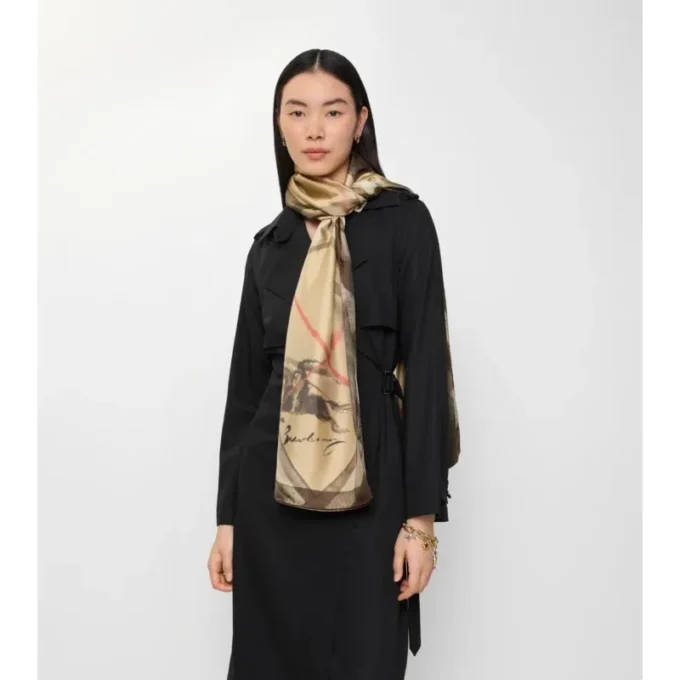 Wide Watercolour Check Silk Scarf