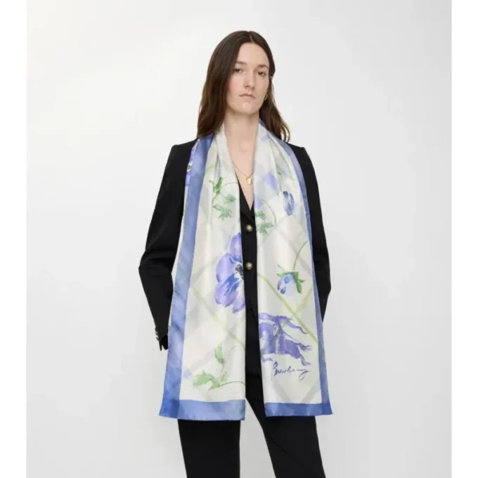 Wide Watercolour Check Silk Scarf