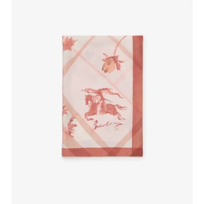 Wide Watercolour Check Silk Scarf