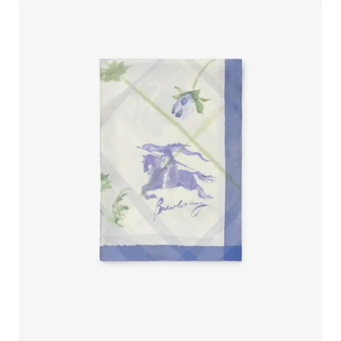 Wide Watercolour Check Silk Scarf