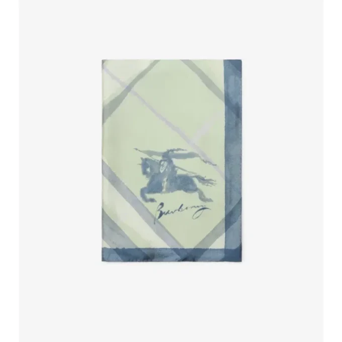 Wide Watercolour Check Silk Scarf